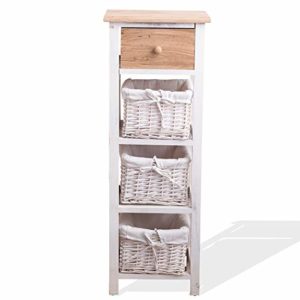 Rebecca Mobili Mobiletto Bagno, cassettiera Country, 1 cassetto 3 ceste, Legno Paulownia Vimini, Bianco Marrone, Camera Bagno – Misure: 85 x 31 x 27 cm (HxLxP) – Art. RE4359
