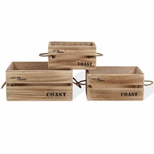 Rebecca Mobili Set 3 cassette in legno vintage, contenitori porta bomboniere, marrone chiaro, ordine casa giardino – Misure: 17 x 36 x 25 cm (HxLxP) – Art. RE4593