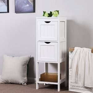VASAGLE BBC42WT Cassettiera ad Angolo Comodino Medicine Armadietto Scaffale per Bagno in Legno 1 Vano Aperto 2 Cassetti Piedi Stile Country House, ingegnerizzato, Bianco, 30 x 30 x 89 cm